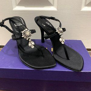 Stuart Weitzman Satin Sandal Heels with Crystal Ornaments